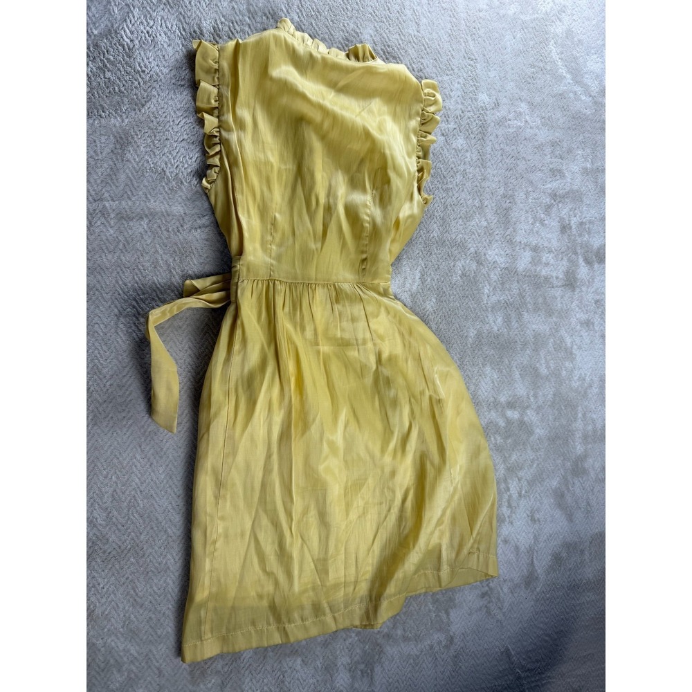 Lucy Paris A-Line Dress S Yellow Ruffled Knee Length Flutter Sleeve Waist Belt - Picture 3 of 16